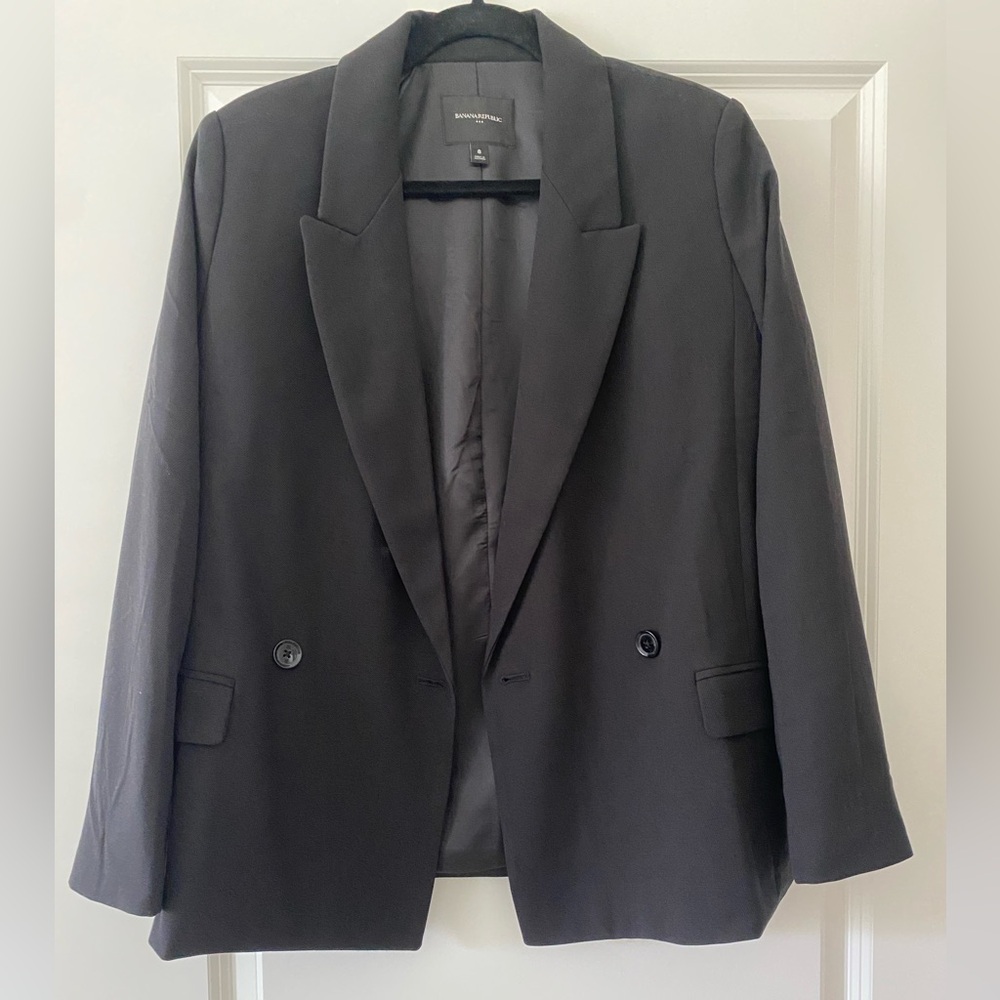 Banana Republic Black Double-Breasted Blazer with Peak Lapels